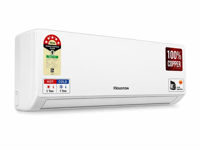 Houston Ultra Premium Inverter AC indoor unit angled view with energy label