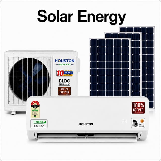 Houston Solar AC 1.5 Ton Hybrid split AC set with BLDC outdoor unit and three solar panels