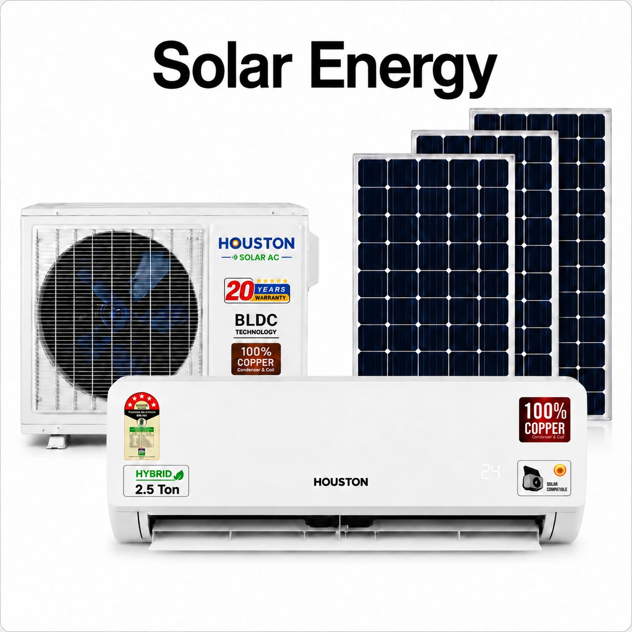 Houston 2.5 Ton Hybrid Solar AC with outdoor unit and solar panels
