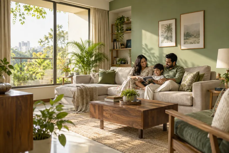 Sunlit family living room