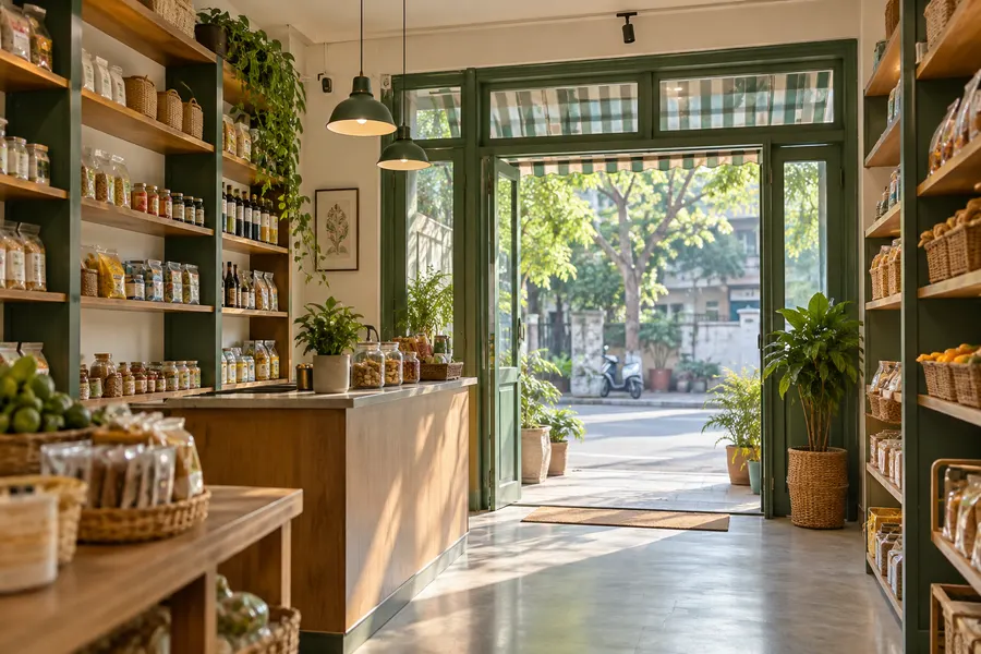 Sunlit neighborhood shop