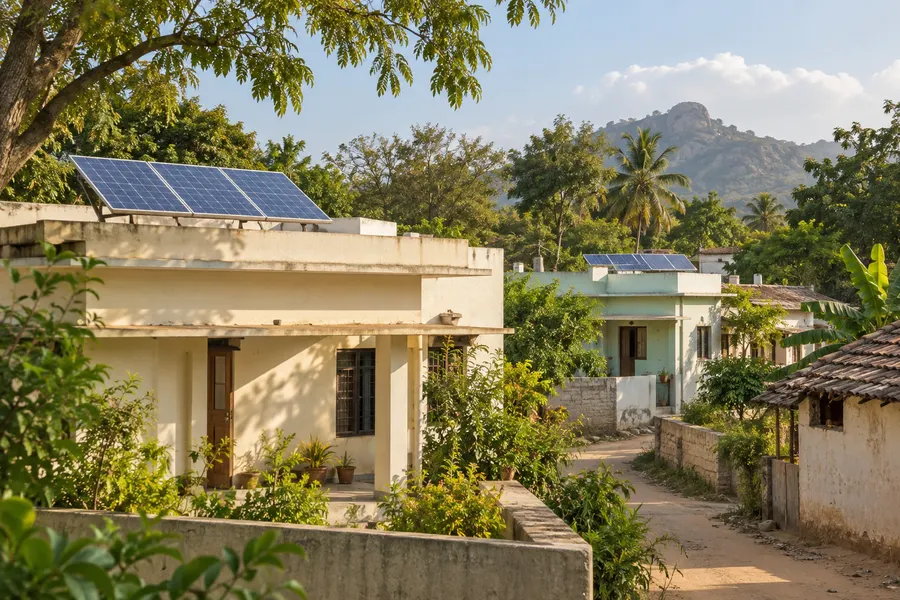 Rural homes with rooftop solar panels