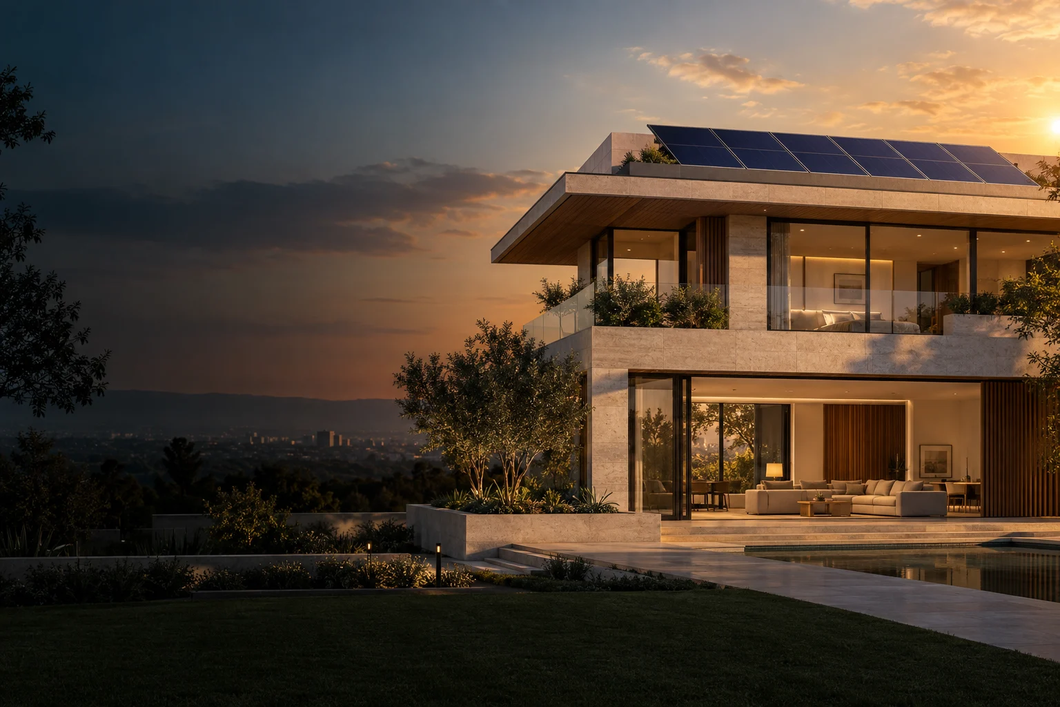 Modern Indian home with rooftop solar panels